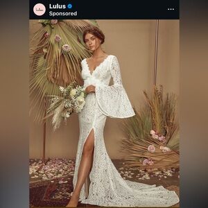 Lulus Duchess Ivory Lace Bell Sleeve Maxi Dress White - Size L